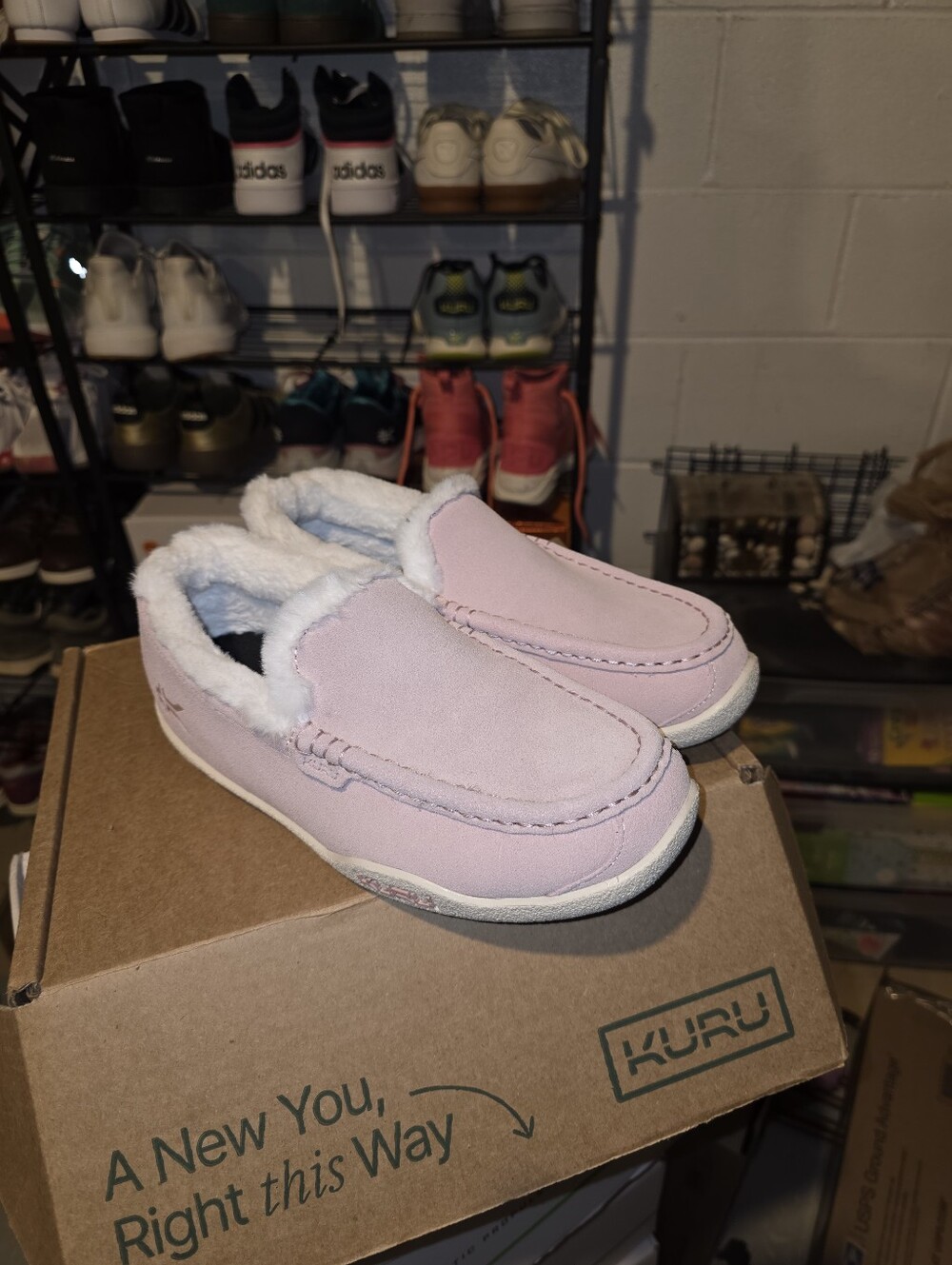 KURU Light Pink Fleece-Lined Slip-On Moccasins